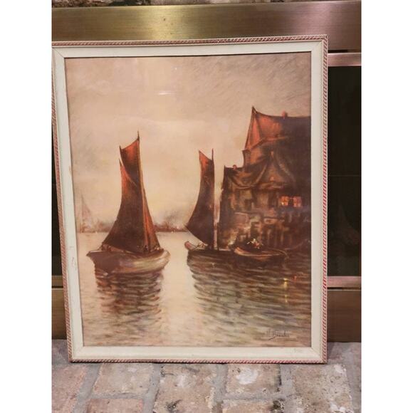 Vintage Sailboat Print, Signed Picture, Nautical Framed - Picture 2 of 5